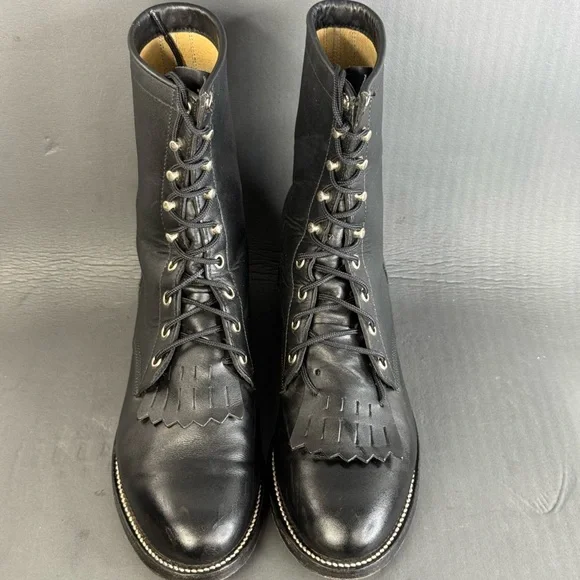 Justin Boots Black Lace Up Kiltie western cowboy boots women size 8.5 - Picture 2 of 8